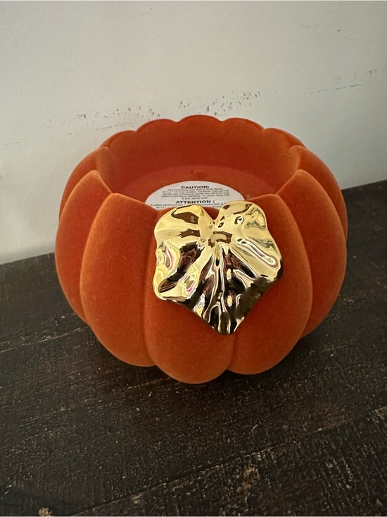 Bath & Body Works Other - Bath & Body Works Orange Flocked Pumpkin 3 Wick Candle Holder